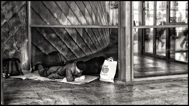 homeless man, champs libres
